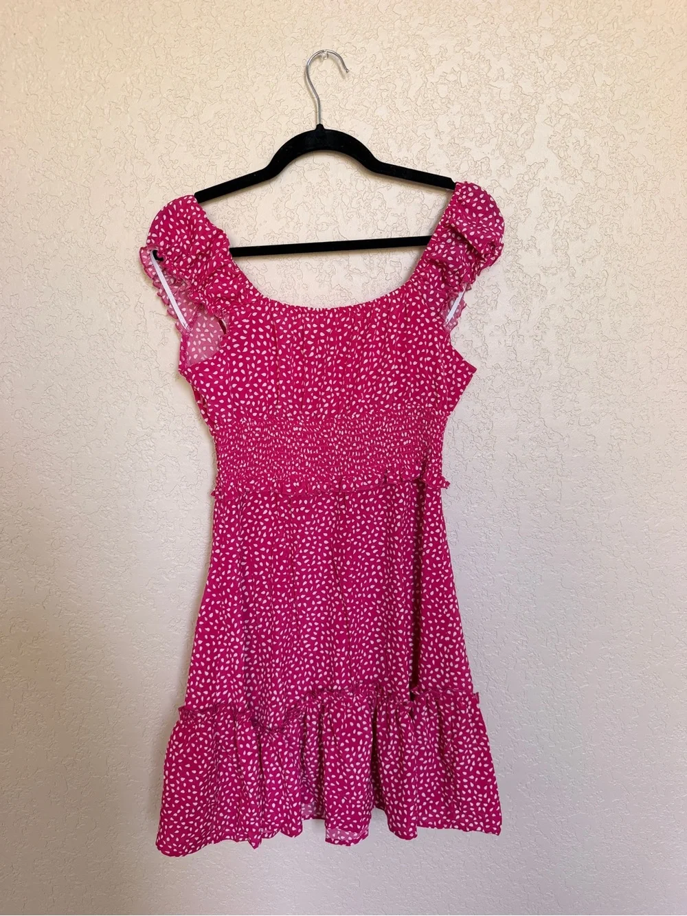 Pink Polka Dot Ruffle Mini Sundress Dress